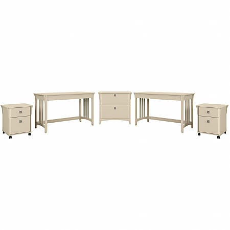 Bush® Furniture Salinas 2-Person Desk Set With File Cabinets, Antique White, Standard Delivery