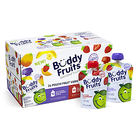 Buddy Fruits Pouch Variety Pack, 3.2 Oz, Pack Of 24 Pouches