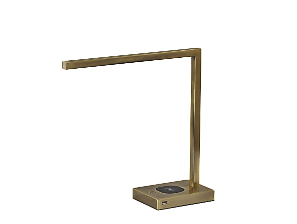 Adesso® Aidan AdessoCharge LED Desk Lamp, 16"H, Antique Brass