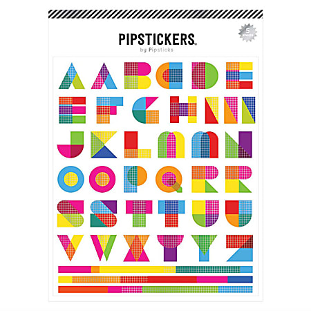 Pipsticks Big Alphabet Stickers, 6" x 7", Geometric Color Mix, Pack Of 5 Sheets