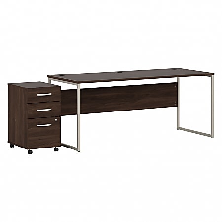 Bush® Business Furniture Hybrid 72"W x 30"D Computer Table Desk With 3-Drawer Mobile File Cabinet, Black Walnut, Standard Delivery