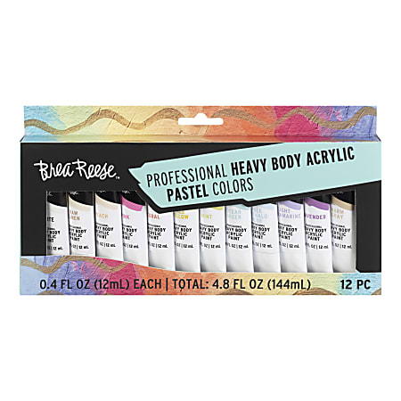 Brea Reese Professional Heavy-Body Acrylic Paint, 12 Pastel Colors