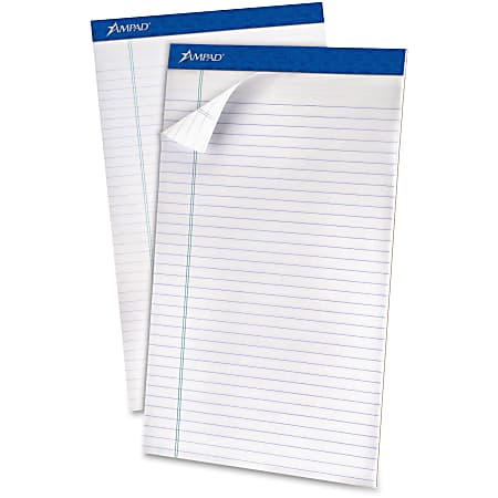 Ampad Top - bound Legal Writing Pad - Legal - 50 Sheets - 15 lb Basis Weight - 8 1/2" x 14" - 0.22" x 8.5"14" - White Paper - Perforated, Easy Tear, Chipboard Backing, Sturdy - 12 / Pack