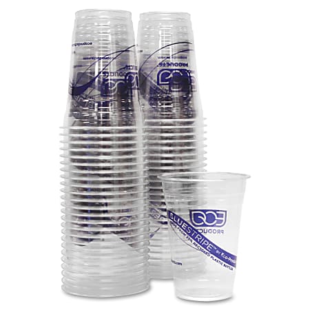 Eco-Products BlueStripe Cold Cups, 16 Oz, 25% Recycled, Clear, Carton Of 500