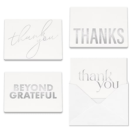 All Occasion Thank You "Sophisticated Silver Foil" Greeting Card Assortment With Blank Envelopes, 4-7/8" x 3-1/2", Pack of 24