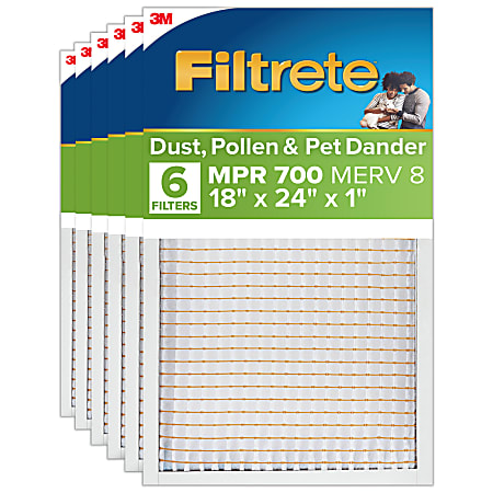 Filtrete™ 18 x 24 x 1 Air Filter, 6 HVAC Filters, MPR 700, Merv 8, Dust, Pollen & Pet Dander, 3 Month Pleated 1 Inch Electrostatic Air Filters