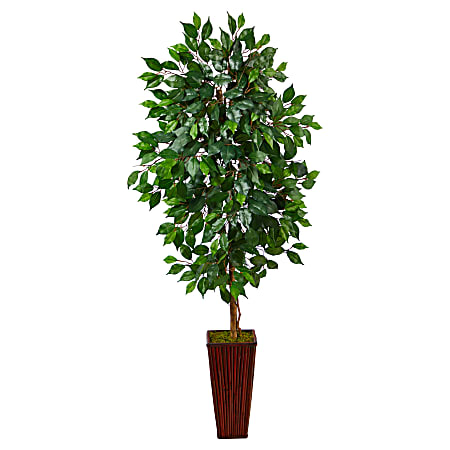 Nearly Natural Ficus 60”H Artificial Plant With Bamboo Planter, 60”H x 21”W x 19”D, Green/Brown