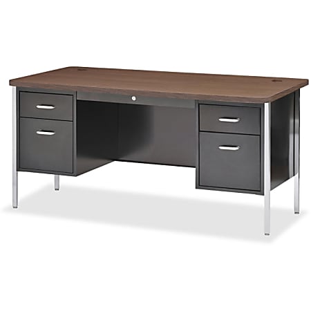 Lorell Fortress Series Double Ped Teacher's Desk - 4 Drawers - 2 Pedestals - 60" Table Top Width x 30" Table Top Depth - 29.50" Height - Black, Powder Coated