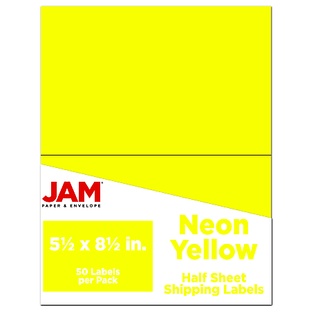 JAM Paper® Half-Page Mailing And Shipping Labels, Rectangle, 5-1/2" x 8-1/2", Neon Yellow, Pack Of 50 Labels