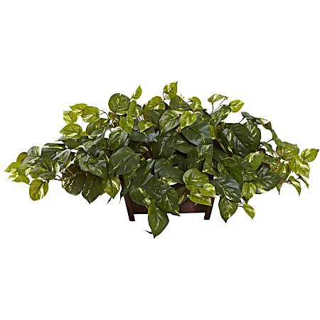 Nearly Natural Pothos 16”H Artificial Plant With Rectangle Decorative Planter, 16”H x 36”W x 14”D, Green