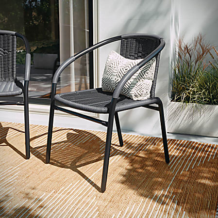 Flash Furniture Rattan Stack Chair GrayBlack ODP Business Solutions