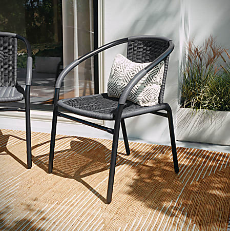 Flash Furniture Rattan Stack Chair, Gray/Black