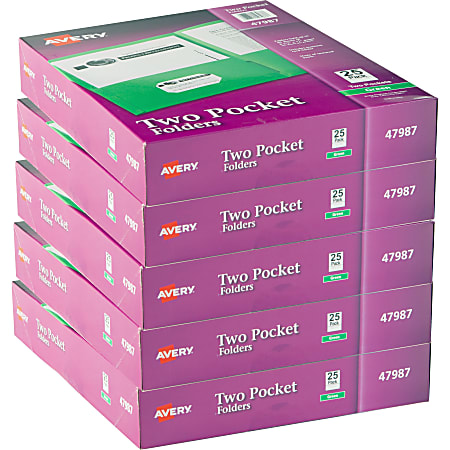 Avery® Letter Pocket Folder - 8 1/2" x 11" - 40 Sheet Capacity - 2 Internal Pocket(s) - Green - 125 / Carton