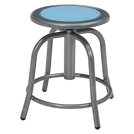 National Public Seating® 18” - 24” Height Adjustable Swivel Stool, Blueberry Steel Seat, Grey Frame
