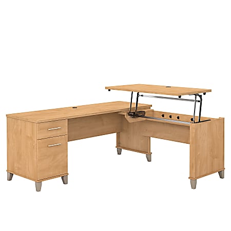 Bush Furniture Somerset 3 Position Sit to Stand L Shaped Desk, 72"W, Maple Cross, Standard Delivery