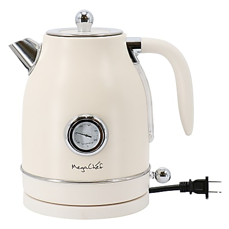 MegaChef 1.7 Quart Electric Tea Kettle and 2 Slice Toaster Combo in Matte Cream Office Depot