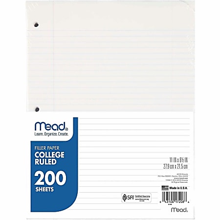 Mead Notebook Filler Paper - Letter - 200 Sheets - Spiral - 0.31" Ruled - Ruled Red Margin - 16 lb Basis Weight - 17208