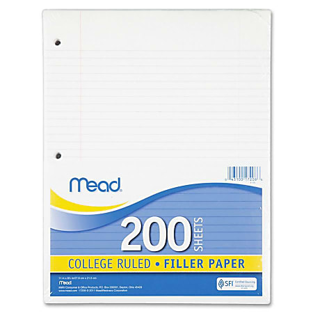 Mead - Filler Paper, 16-lbs., Wide Ruled, 3-hole punched - 10-1/2 x 8 - 200  Sheets - Sam's Club