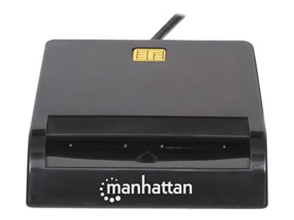 Manhattan USB-A Contact Smart Card Reader, 12 Mbps, Friction type compatible, External, Windows or Mac, Cable 105cm, Black, Three Year Warranty, Blister - SMART card reader - USB