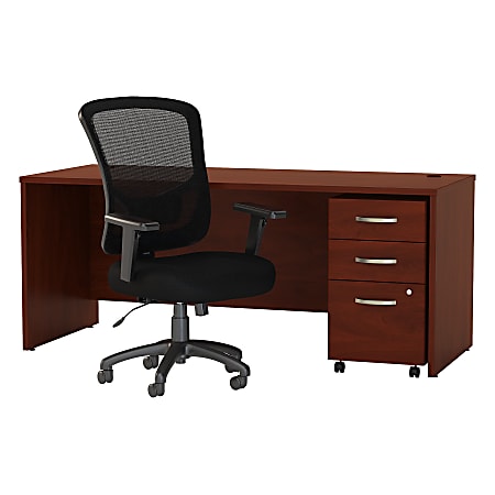 Bush Business Furniture Components Elite 72"W Office Desk With Mobile File Cabinet And High-Back Executive Chair, Hansen Cherry, Premium Installation 