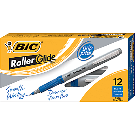 Stevig Vochtigheid Port BIC Grip Roller Pens Fine Point 0.7 mm Gray Barrel Blue Ink Pack Of 12 Pens  - Office Depot