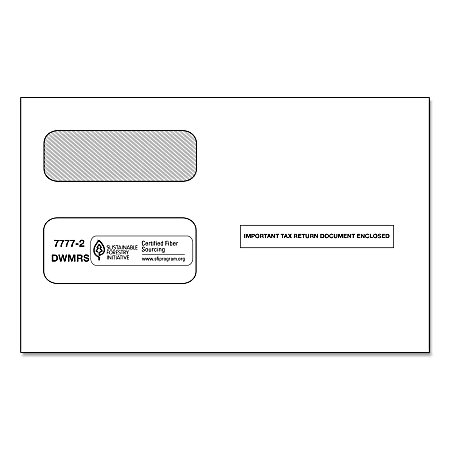 ComplyRight™ Double-Window Envelopes For Standard IRS 2-Up 1099 Formats, Self Seal, 5 5/8" x 9", Pack Of 200 Envelopes