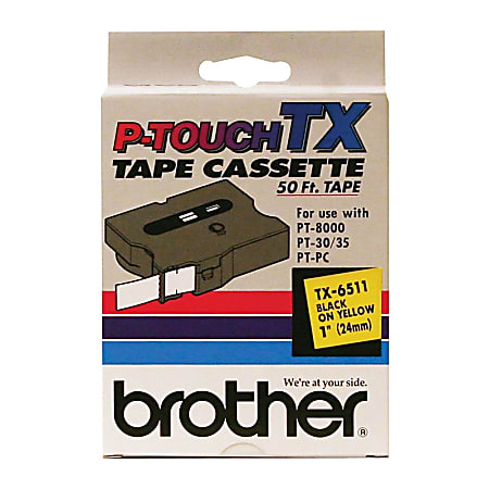 Brother® TX-6511 Black-On-Yellow Tape, 1" x 50'