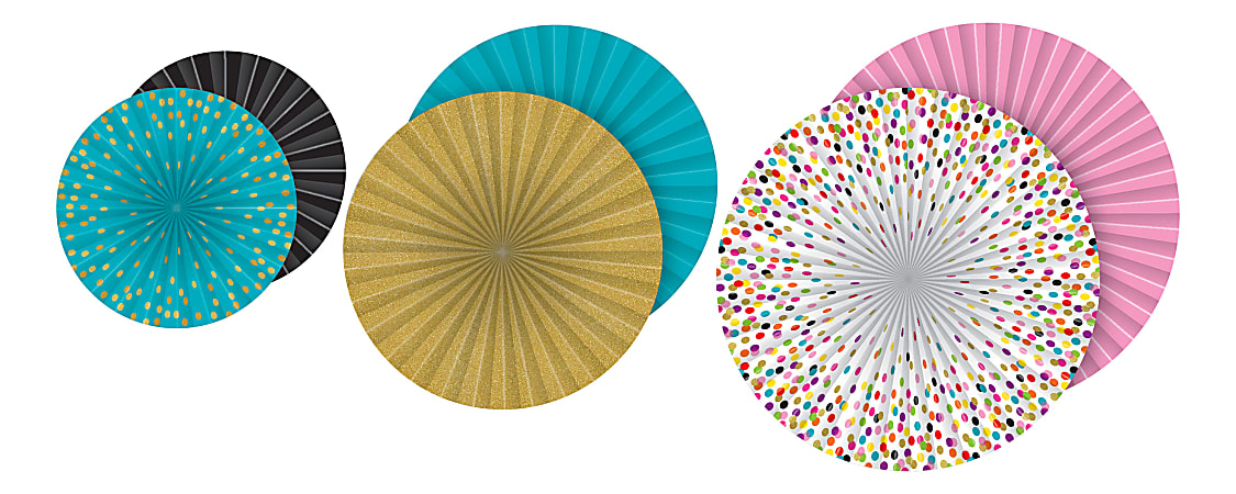 Teacher Created Resources Double-Sided Hanging Paper Fans, Confetti, Pack Of 3 Fans