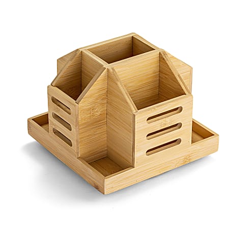 Achieva Bamboo Rotary Organizer - 9 Compartment(s) - 7.4" Height x 8.8" Width x 8.8" Depth,  Rotate - Bamboo - 1 Each