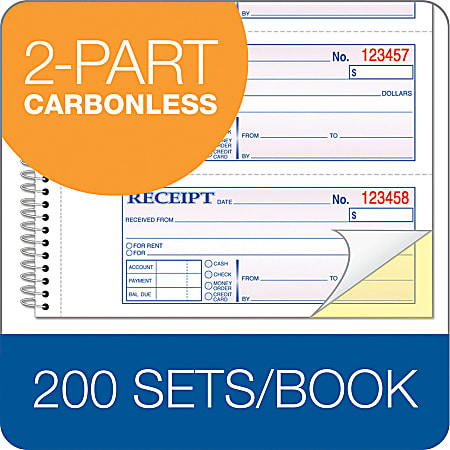 Adams Spiral 2-part Money/Rent Receipt Book - 200 Sheet(s) - Spiral Bound - 2 Part - 2.75