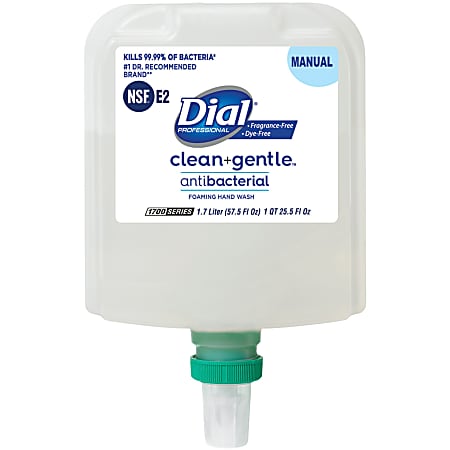 Dial Professional Clean and Gentle Antibacterial Foaming Hand Wash - 57.5 fl oz (1700 mL) - Bacteria Remover, Odor Remover - Skin, Hand - Yes - Fragrance-free, Dye-free - 1 Each