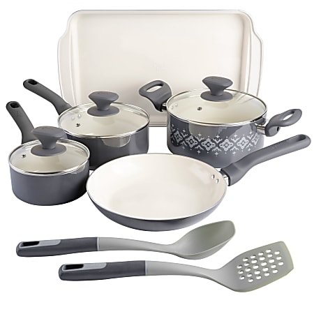 Spice By Tia Mowry 10-Piece Aluminum Ceramic Nonstick Cookware Set, Charcoal