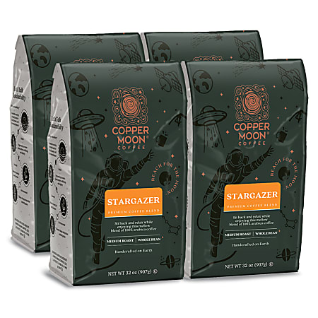Copper Moon Whole Bean Coffee, Stargazer Blend, 2 Lb Bag, Case Of 4 Bags