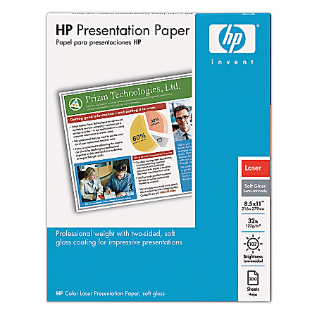 HP Presentation Laser Paper, Soft Gloss, 8 1/2" x 11", 32 Lb, Pack Of 200 Sheets