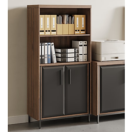 Thomasville® Alderbrook 60"H 3-Shelf Bookcase With Storage, Walnut/Matte Black