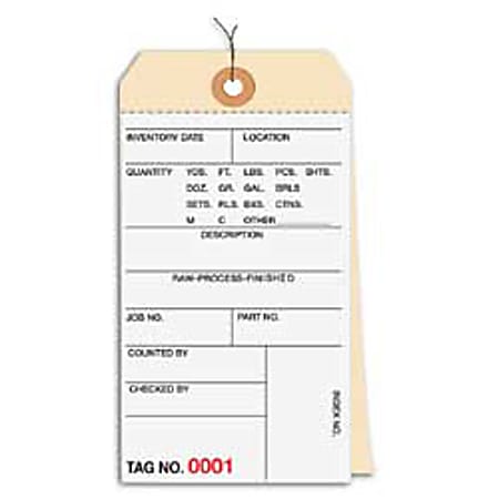 Prewired Manila Inventory Tags, 2-Part Carbonless, 0-499, Box Of 500