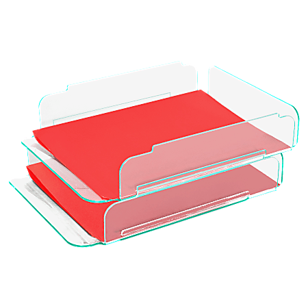 Lorell® Acrylic Stacking Letter Trays, For * 1/2" x 11" Use, Clear/Green Edge, Set Of 2