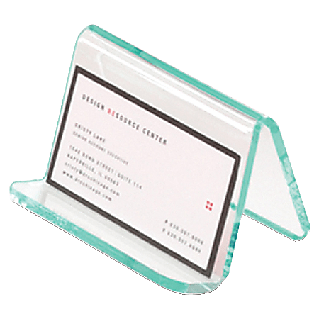 Lorell® Acrylic Business Card Holder, 2"W x 3"D x 4"H, Clear/Green Edge