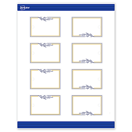 Avery® Printable Tags With Sure Feed® Technology, 2" x 3", Matte White With Floral Gold/Navy Border, Pack Of 80