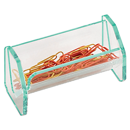 Lorell® Acrylic Paper Clip Holder, 4"W x 2"D x 2 1/2"H, Clear/Green Edge