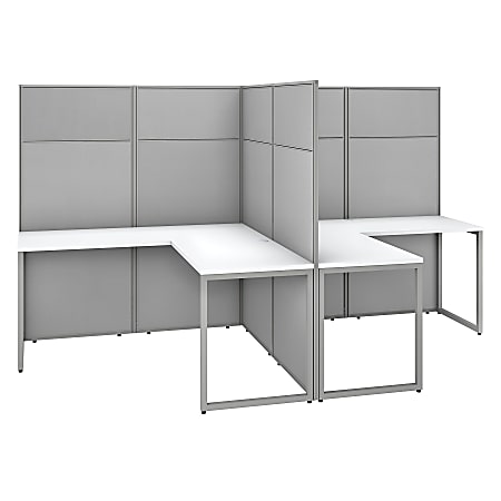 Bush Business Furniture Easy Office 60"W 2-Person L-Shaped Cubicle Desk With 66"H Panels, Pure White/Silver Gray, Standard Delivery