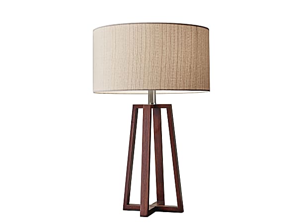Adesso® Quinn Table Lamp, 23-1/4"H, Light Brown Shade/Walnut Birch Base
