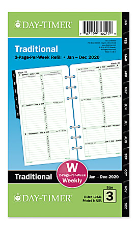 Day-Timer® Classic Weekly Refill, 6-3/4" x 3-3/4", January to December 2020