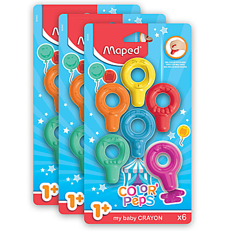 Maped Color'Peps My First PlastiClean Plastic Crayons, 6 Crayons Per Pack, Set Of 3 Packs