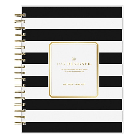 Day Designer Daily/Monthly Planner, 8" x 10", Rugby Stripe Black, July 2022 To June 2023, 136664