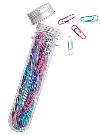 Office Depot® Brand Paper Clips With Test Tube, Pack Of 150, Assorted Colors