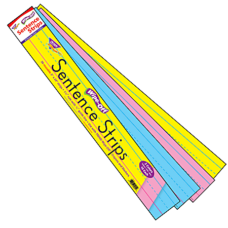 TREND Wipe-Off® Sentence Strips, 3" x 24", Assorted Colors, Kindergarten - Grade 3, 30 Strips Per Pack, Set Of 4 Packs