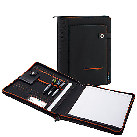 Ativa® Mobil-IT Zippered Padfolio, Black/Orange