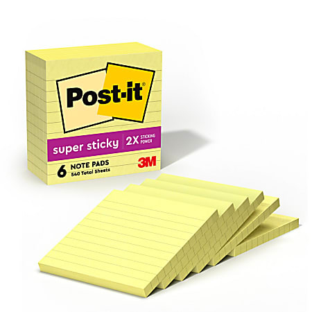 Post-it® Super Sticky Notes, 6 Pads, 4 in x 4 in, 2x the Sticking Power, School Supplies and Office Products, Sticky Notes  - 6756SSCY