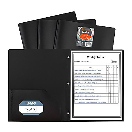C-Line 2-Pocket Poly Folders With Prongs, Letter Size (8-1/2” x 11”), Black, Box Of 25 Folders